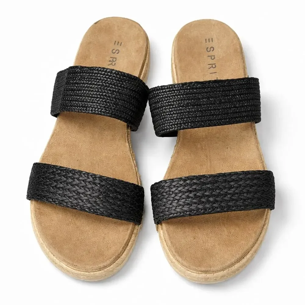 Esprit Platform Espadrille Aria Casual Boho Chic Wedge Sandal Black Size 11